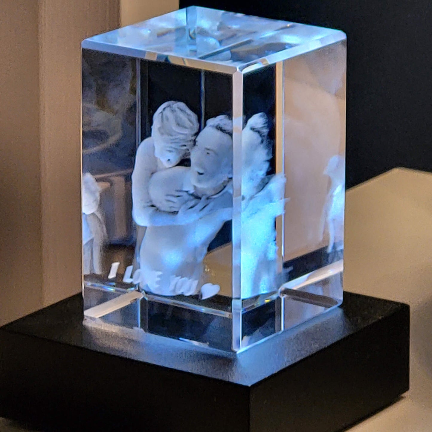 3D crystal photo by bedside on light base forever-always.co.uk