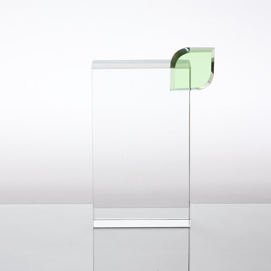 17cm Optical Crystal 'Eco' Award with a Single Green Leaf