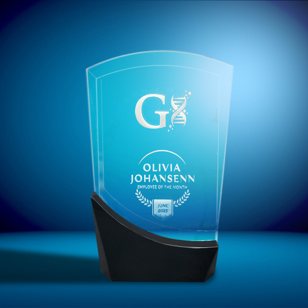 18cm optical crystal arch award - corporate personalised engraving UK