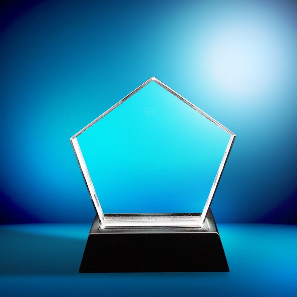 3D Engraved Crystal Pentagon Award - Made in the UK