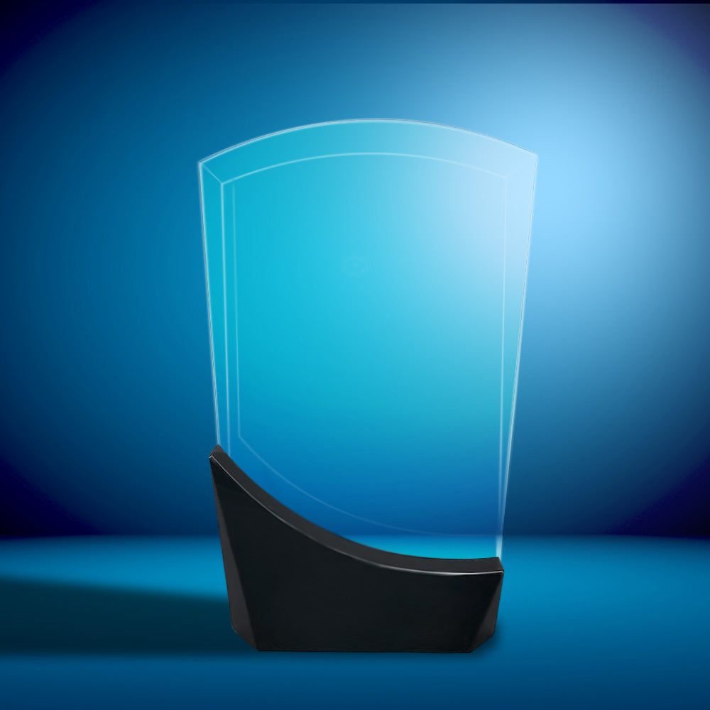 18cm Optical 3D Crystal Arch Award with Onyx Black Swooping Base