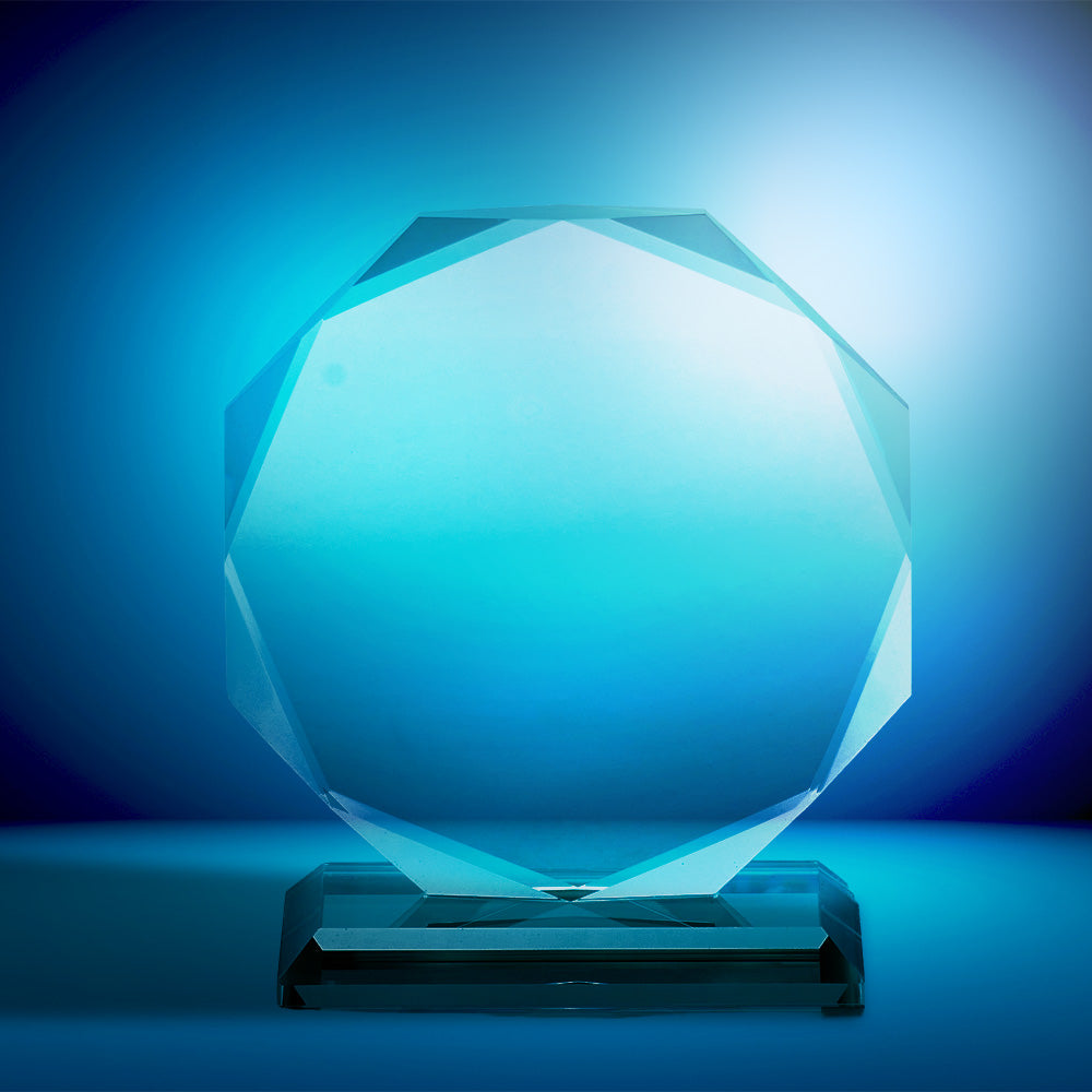 Jade Glass Facetted Octagon Award - 14.5cm x 14.5cm x 15mm