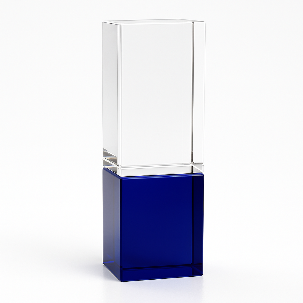 22cm Clear & Cobalt Blue Optical Crystal Column Award