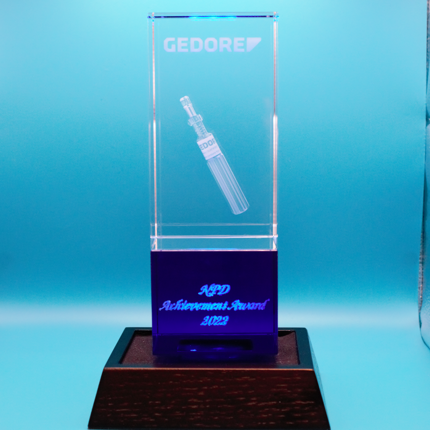 22cm Clear & Cobalt Blue Optical Crystal Column Award
