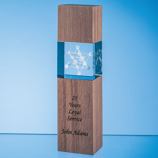 3D Crystal Award 24cm Wood & Optical Crystal Square Column