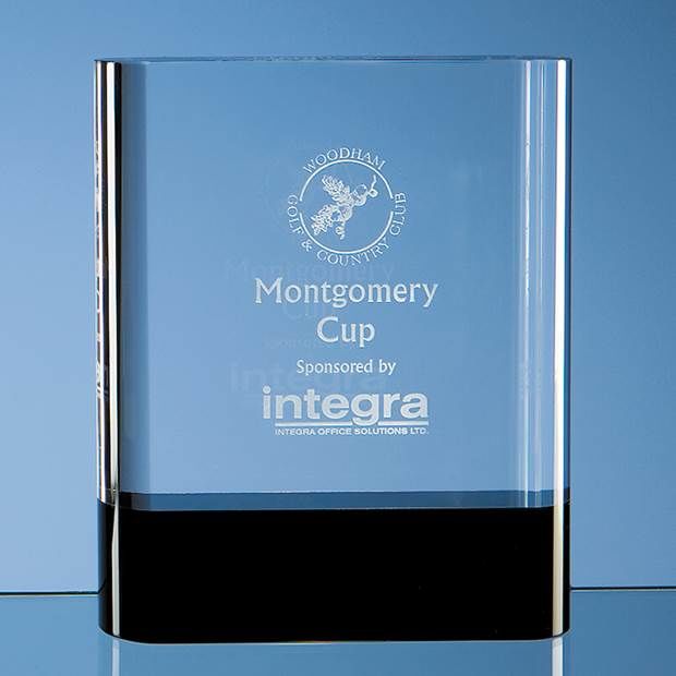 3D CRYSTAL Glass award 15.5cm Optical Crystal Rectangle with Onyx Black Base