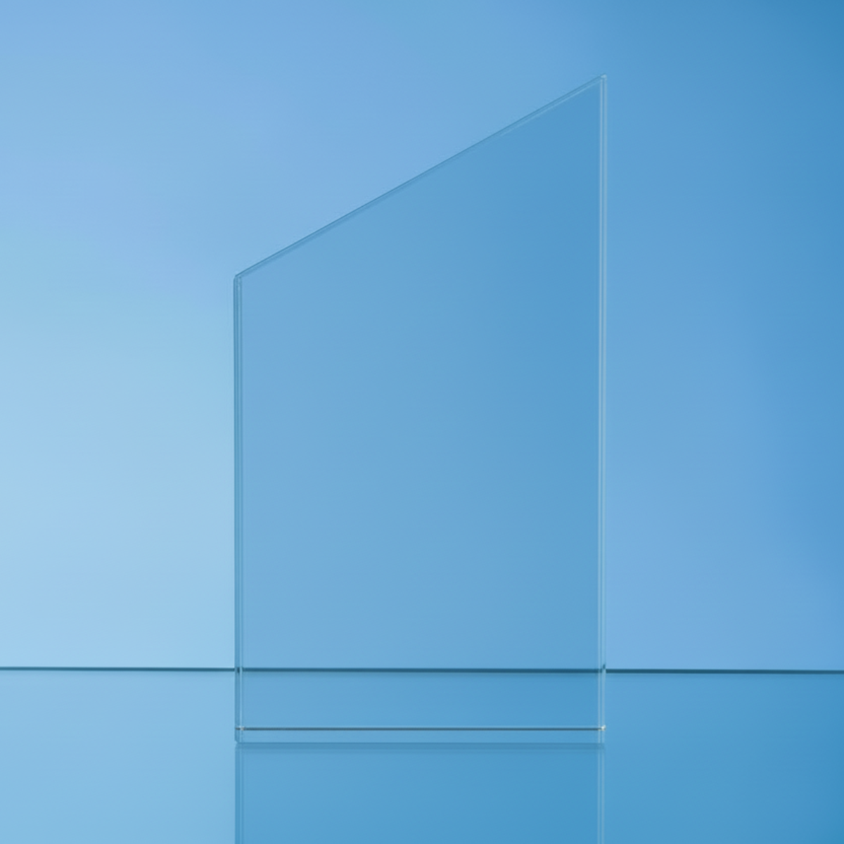 Clear glass panel on a blue gradient background