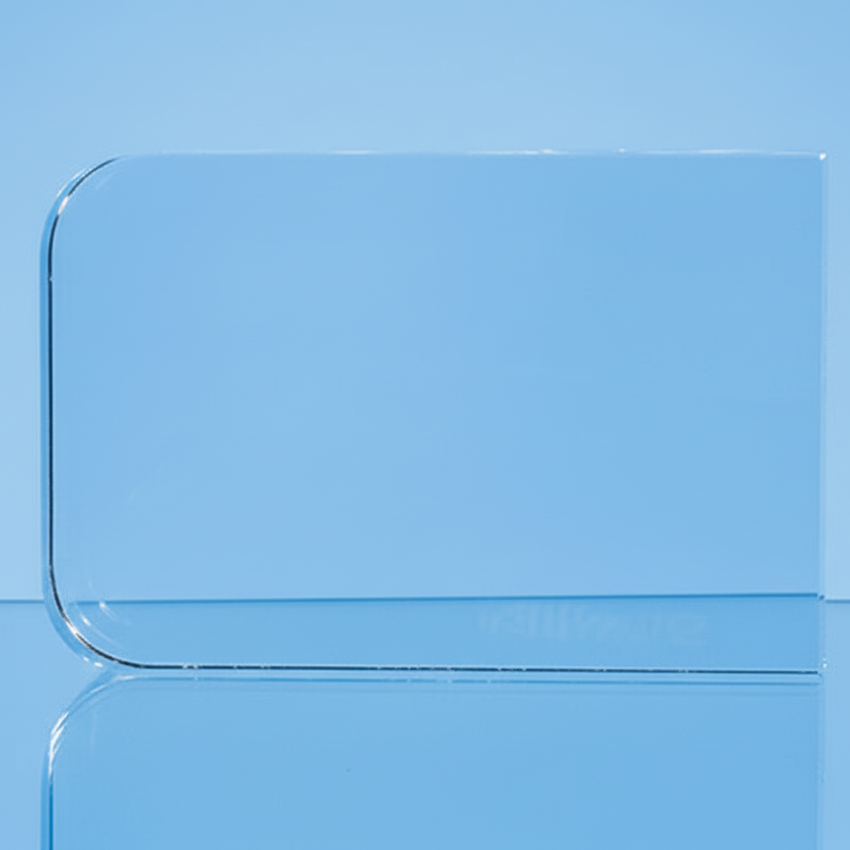 Clear glass panel on a blue background