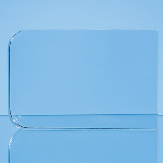 Clear glass panel on a blue background