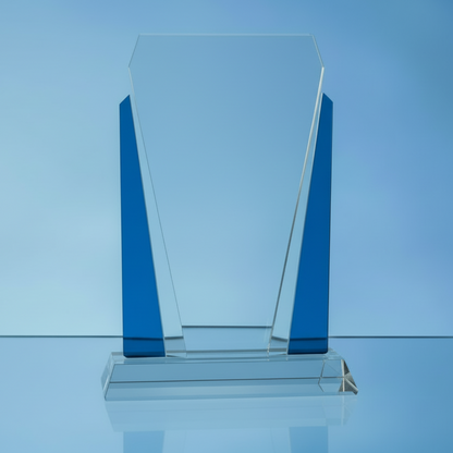 17.5cm sapphire blue optical crystal sentinel award corporate trophy UK