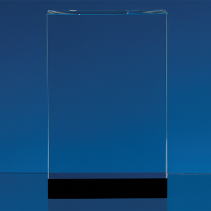 12cm optical crystal rectangle award with onyx black base personalised UK
