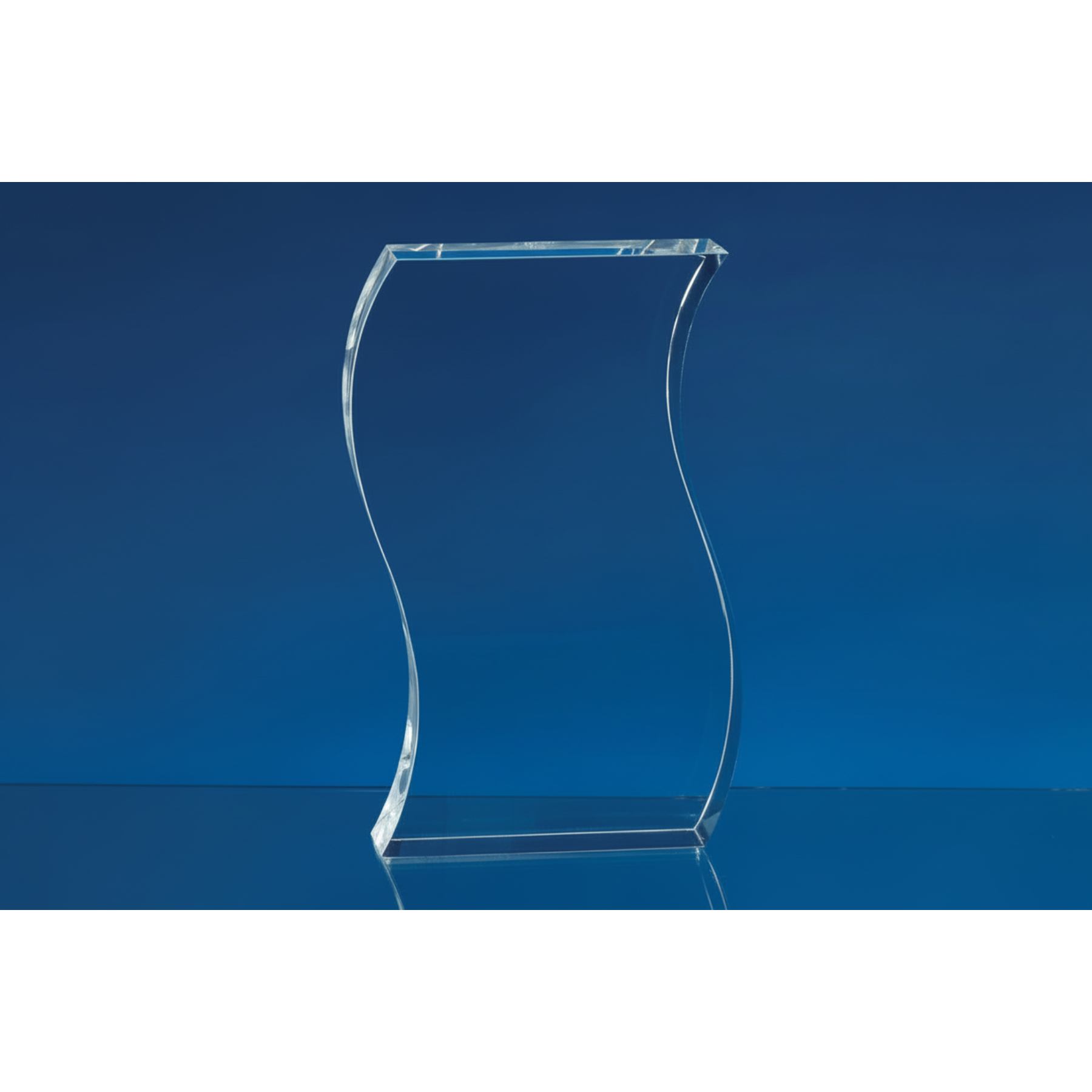 Clear glass award on a blue background
