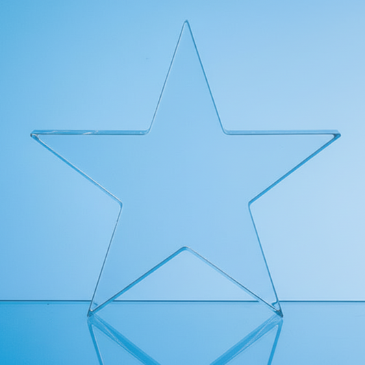 Clear glass star on a blue background