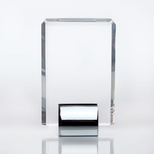 15cm Optical Crystal Rectangle mounted on a Chrome Stand