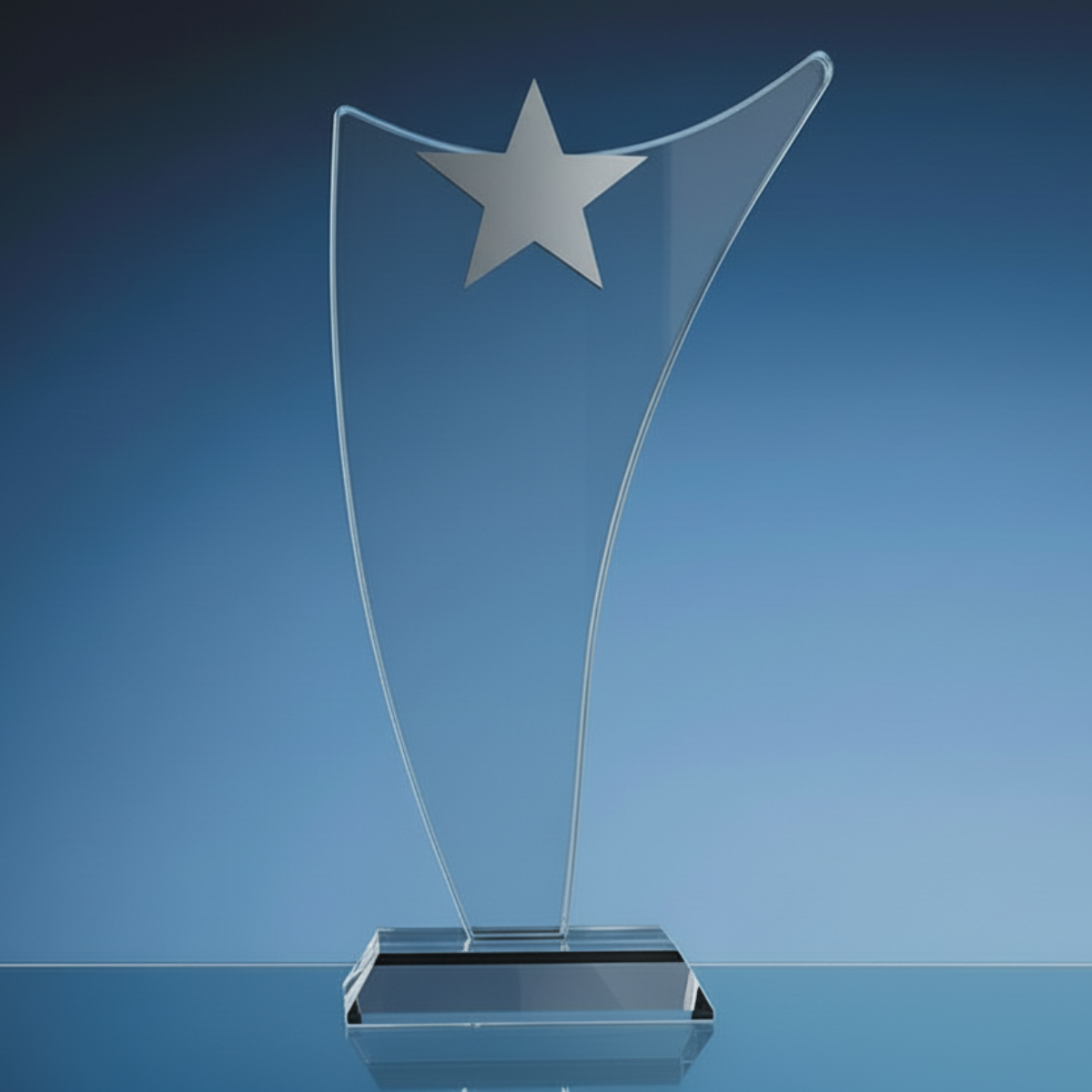Glass award with a star on a blue background