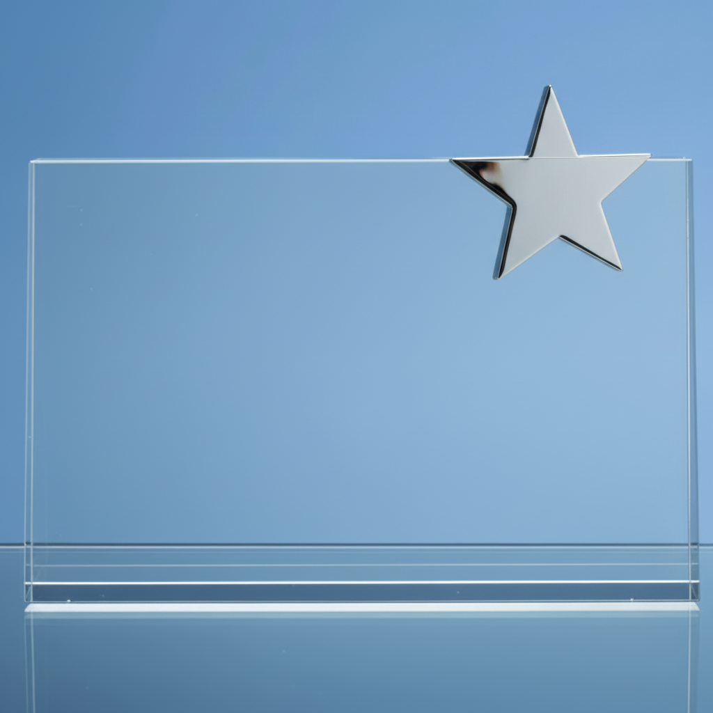 Glass plaque with a Silver star on a blue background