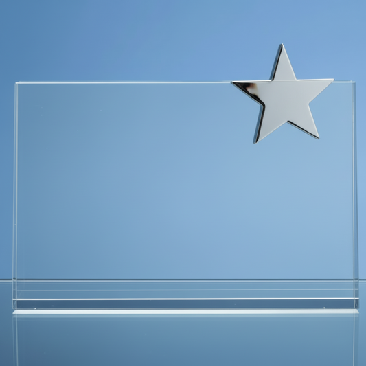 Glass plaque with a Silver star on a blue background