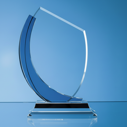 Blue glass award on a blue background