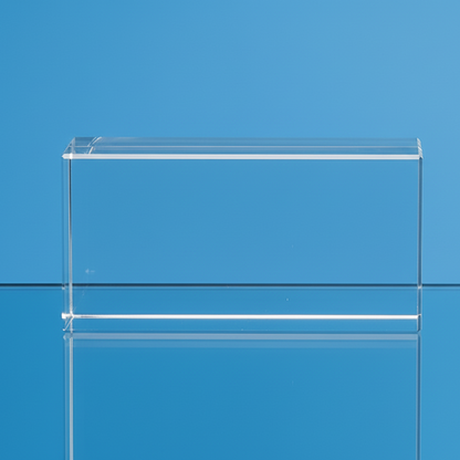 Clear glass block on a blue background