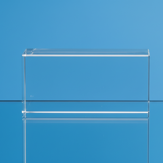 Clear glass block on a blue background