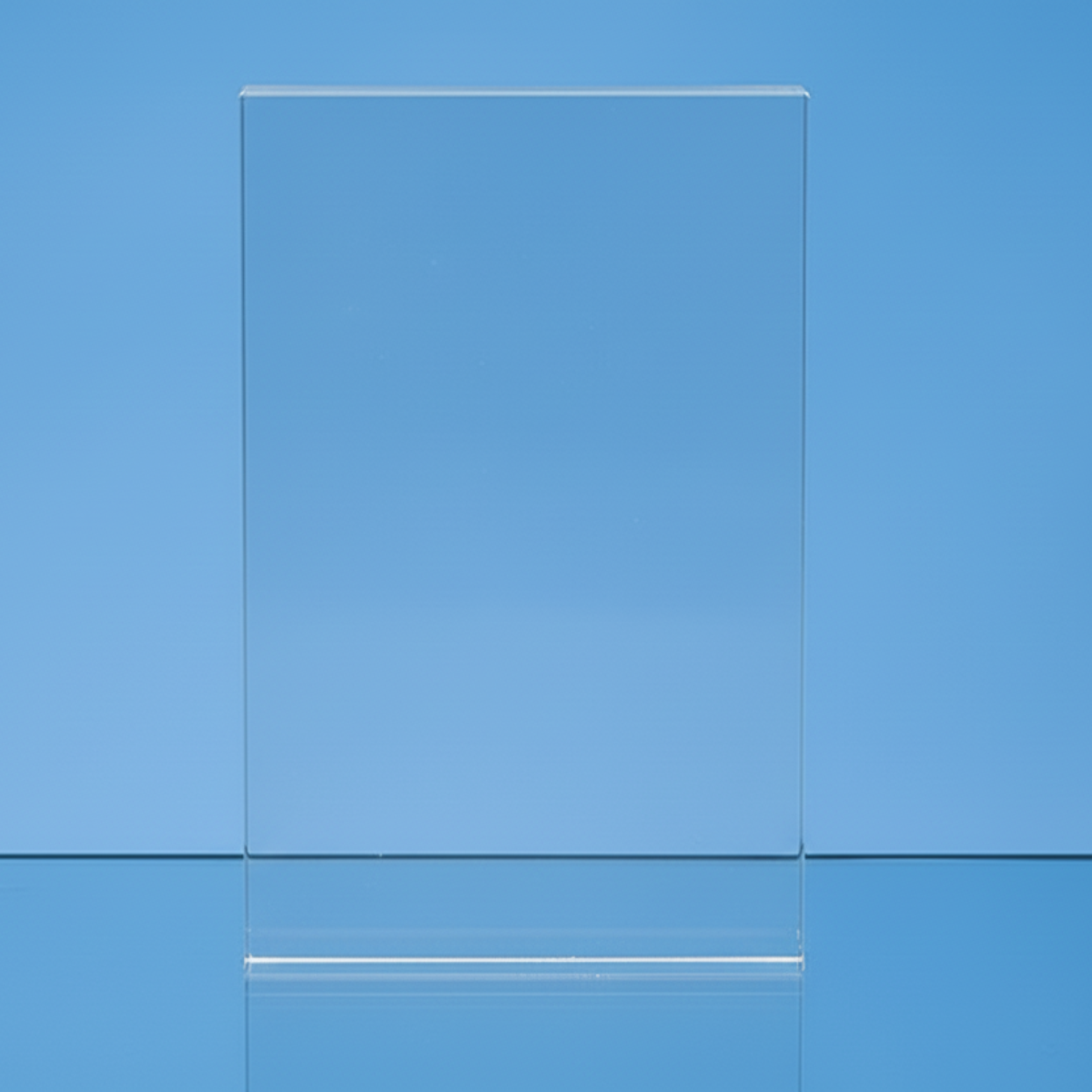 Clear rectangular object on a blue background