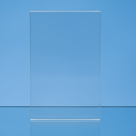 Clear rectangular object on a blue background