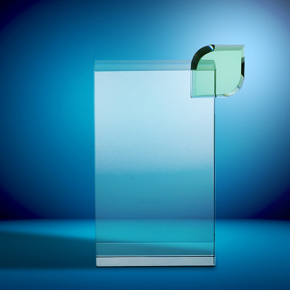 17cm optical crystal eco excellence award with single green leaf UK