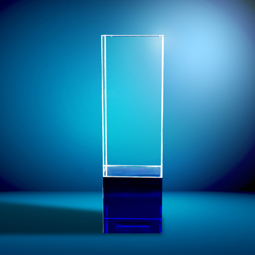 18cm Clear & Cobalt Blue Optical Crystal Berkley Column Award