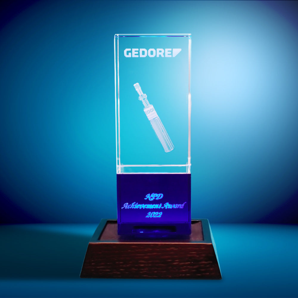 18cm Clear & Cobalt Blue Optical Crystal Berkley Column Award