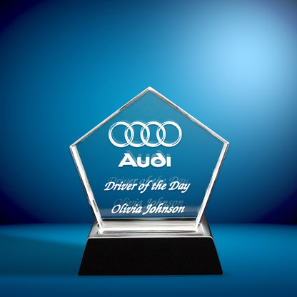 3D Engraved Crystal Pentagon Award - Made in the UK