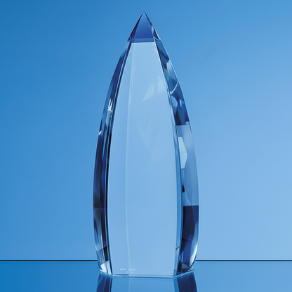 23cm Nik Meller cobalt blue optical crystal obelisk award UK