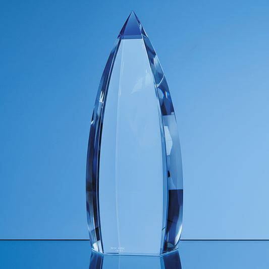 23cm Nik Meller Design Clear Optical Crystal & Cobalt Blue Vetri Obelisk Award