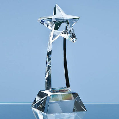 19cm optical crystal mounted shooting star award - side view UK