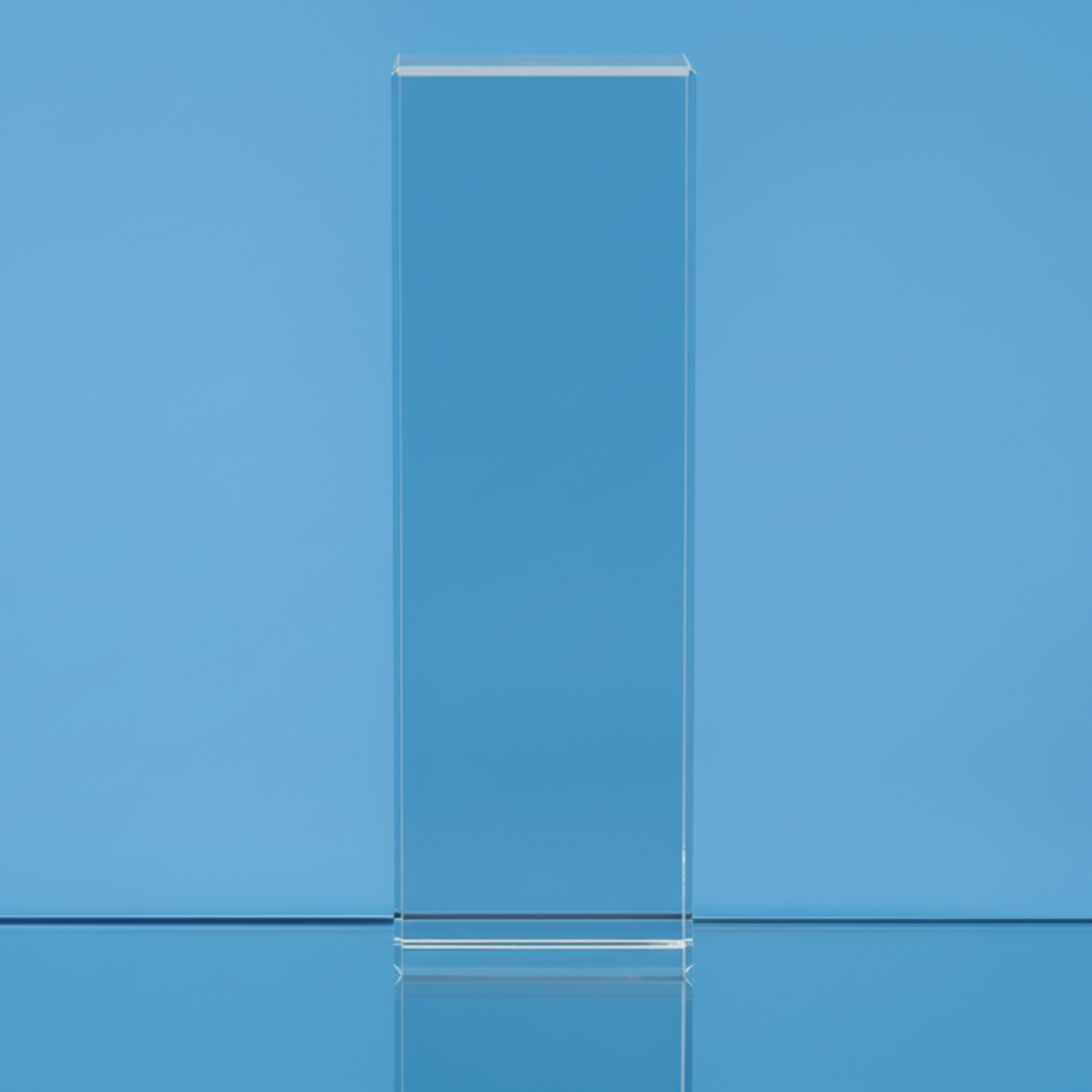 Clear rectangular object on a blue background