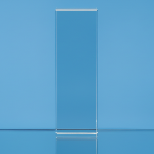 Clear rectangular object on a blue background