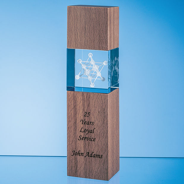 3D Crystal  Award 24cm Wood & Optical Crystal Square Column 