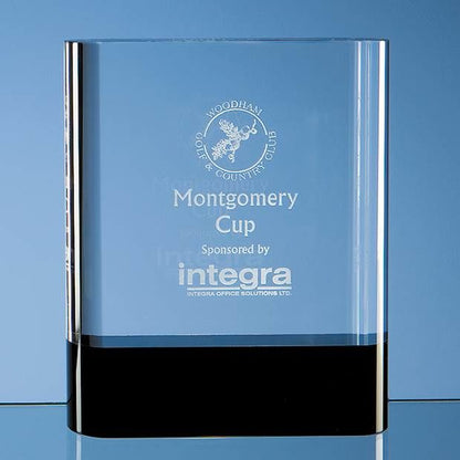 3D CRYSTAL Glass award 15.5cm Optical Crystal Rectangle with Onyx Black Base